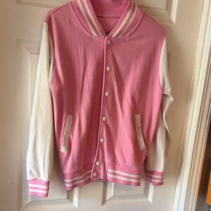 Pink and White Kids Varsity Jacket